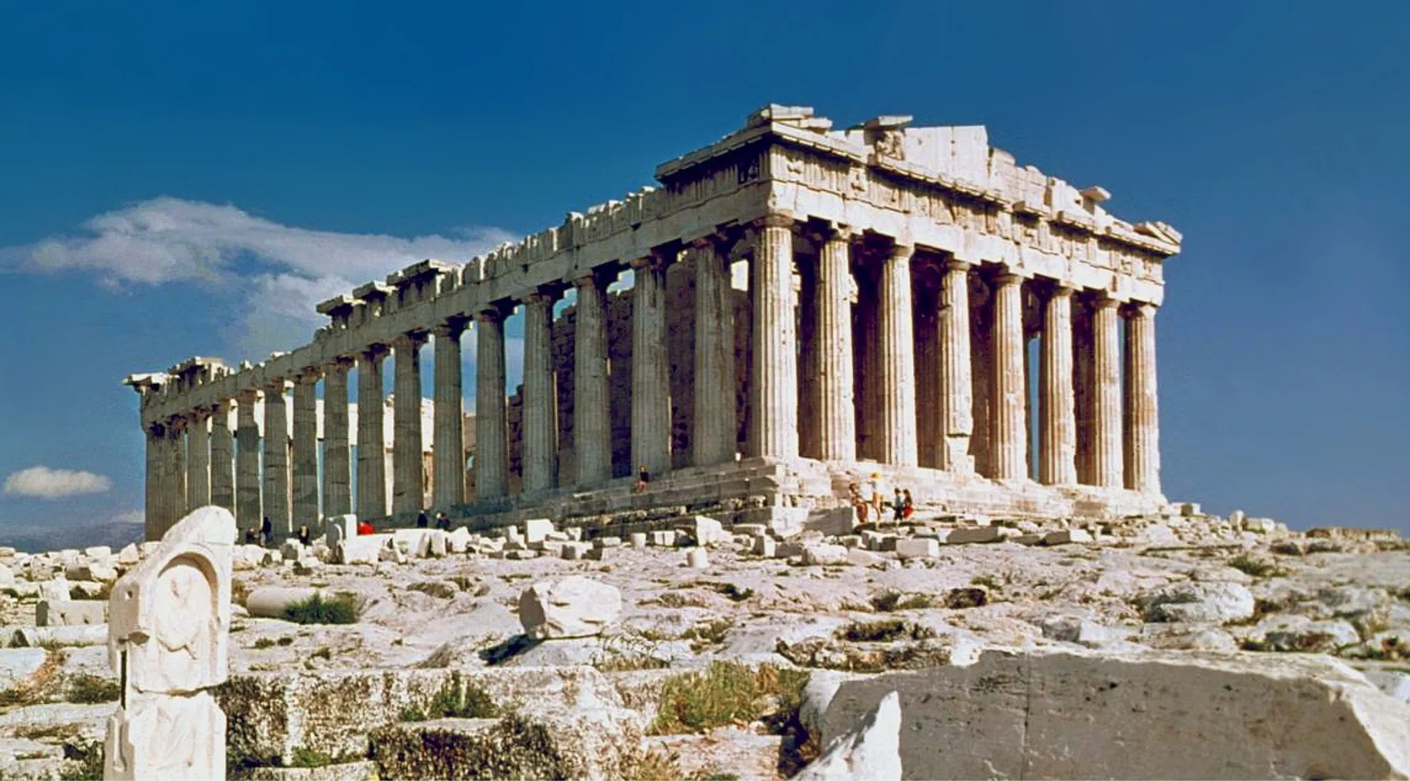 Ancient Greek Parthenon temple with Doric columns representing classical art period architecture.