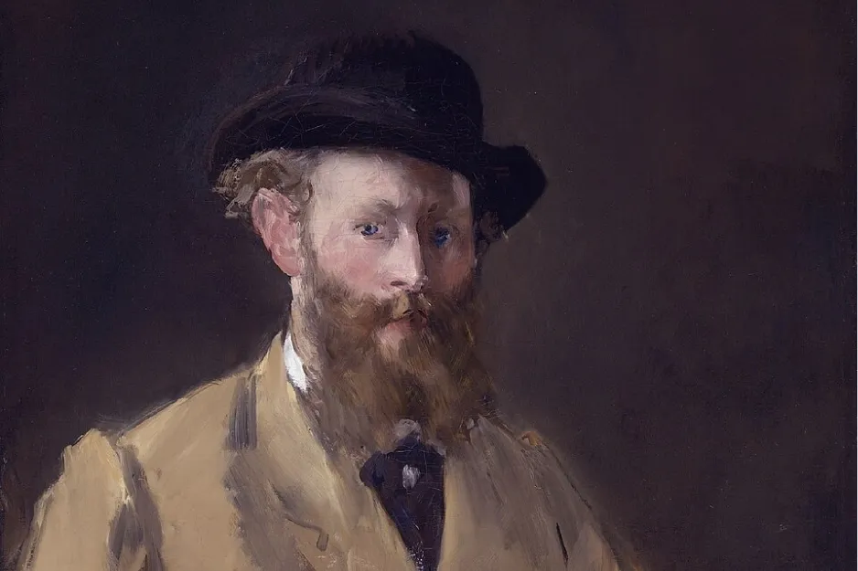 Portrait of a bearded man wearing a hat and beige coat, painted in a Renaissance style by Édouard Manet.