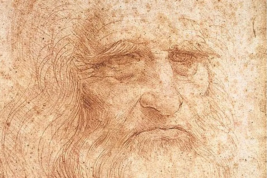 Sketch of Leonardo da Vinci's face, a key figure associated with the Renaissance period and its artistic achievements.