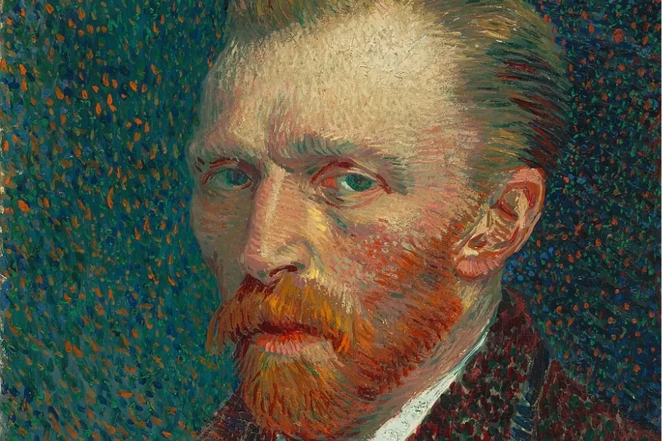 Vincent van Gogh self-portrait with vibrant brushstrokes and detailed texture in a post-impressionist painting style.