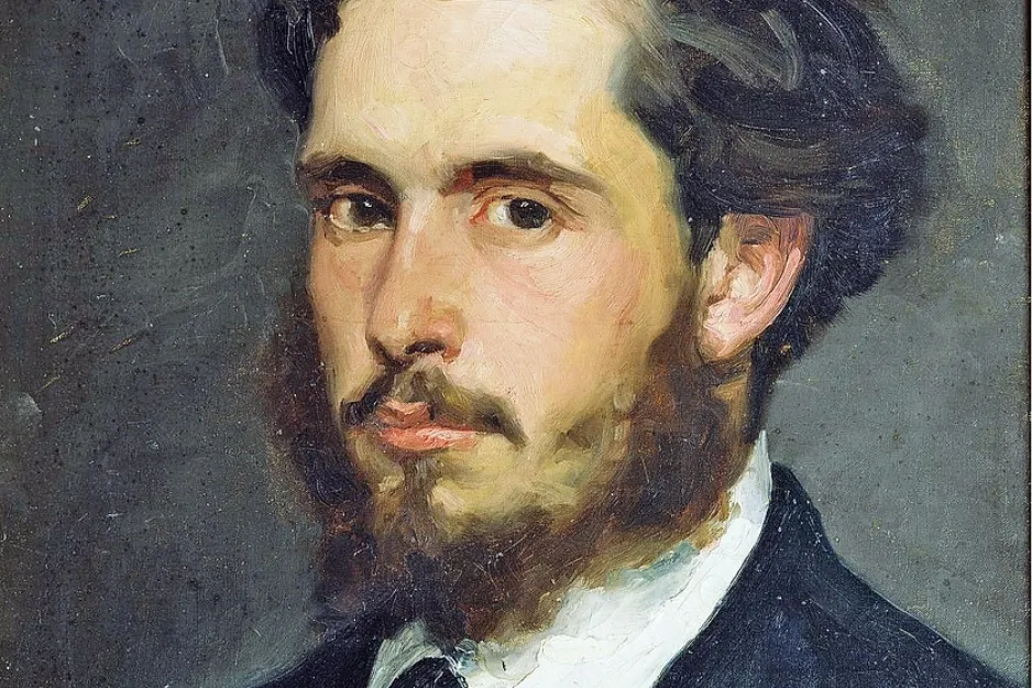 Portrait of a bearded man in a dark suit, representing themes related to Cubism and Claude Monet in art history.