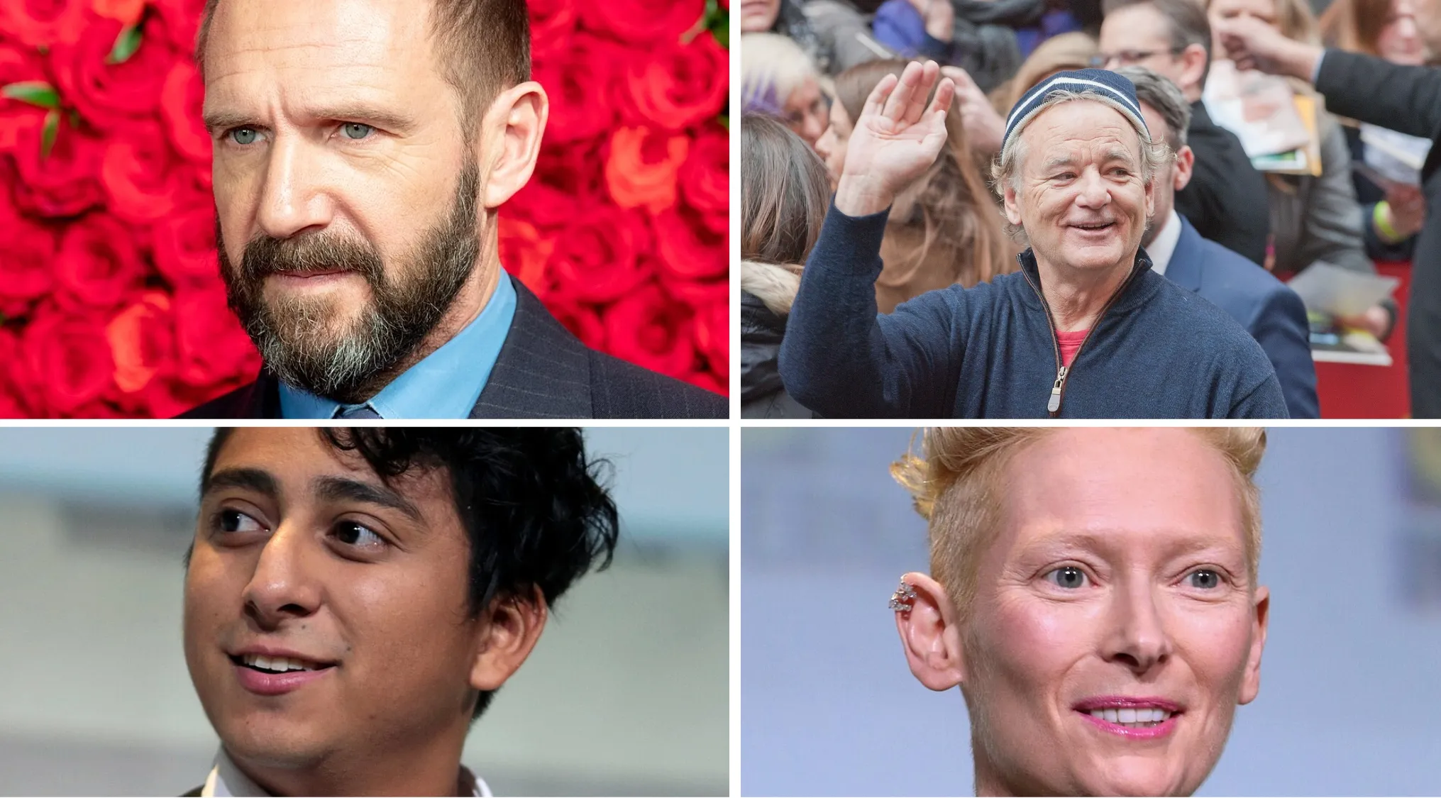 Four actors pictured in a collage, featuring close-up portraits for guessing the movie from the cast quiz.