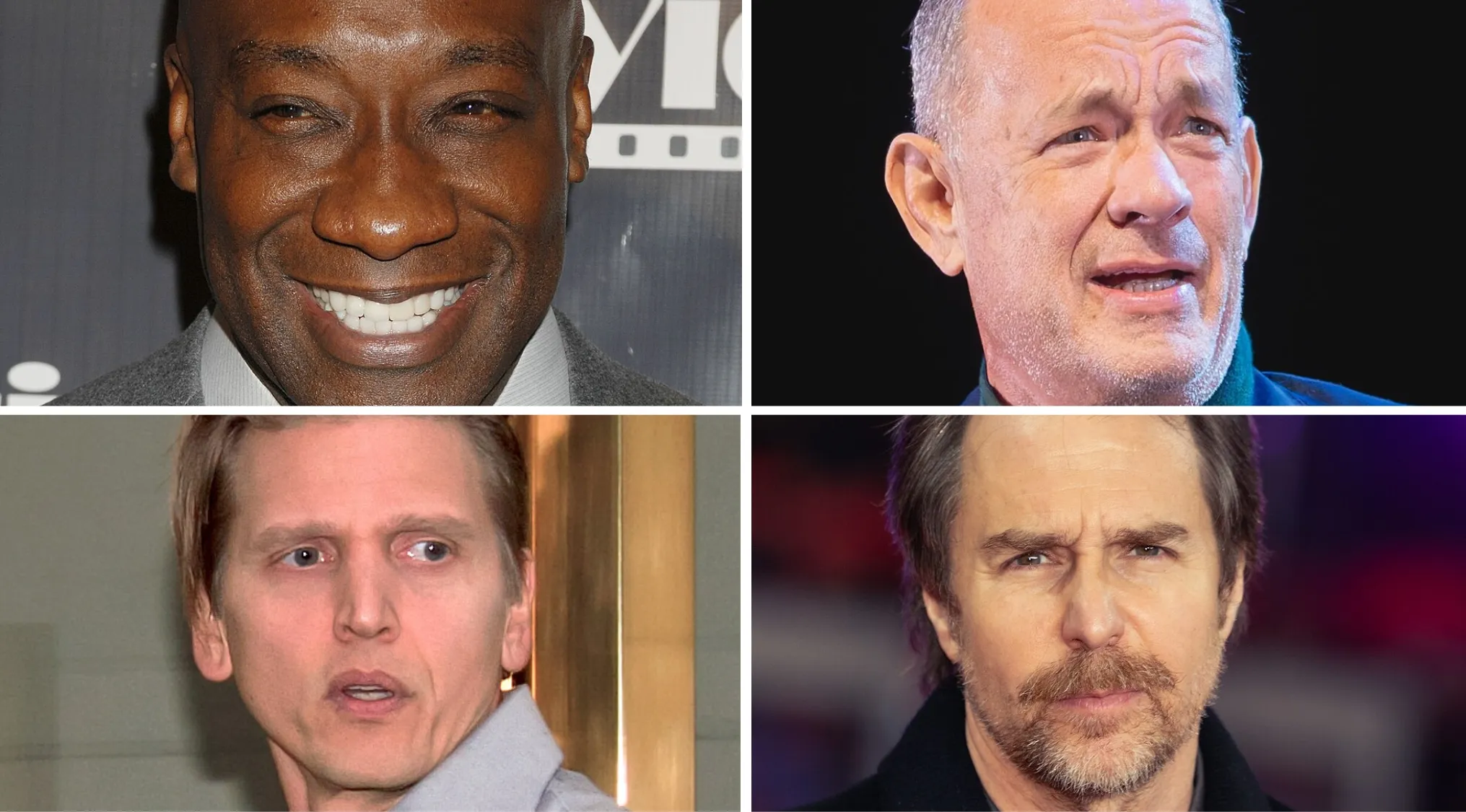 Four familiar movie cast members shown in a collage style to guess the movie from their faces.