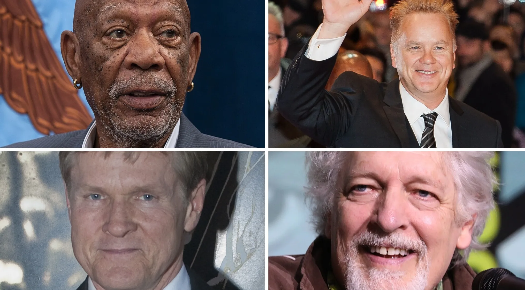 Four actors featured in a quiz to guess the movie connecting this cast lineup for movie cast guessing game.