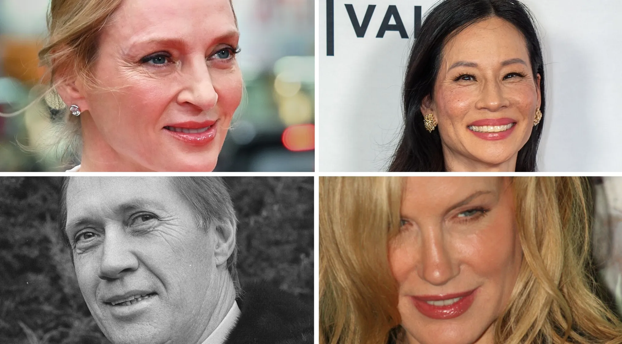 Four actors in close-up portraits forming a collage for guess the movie from the cast quiz part 2.