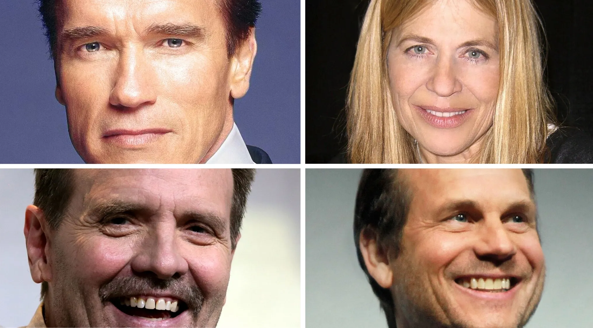 Close-up portraits of four actors in a quiz format to guess the movie from the cast.