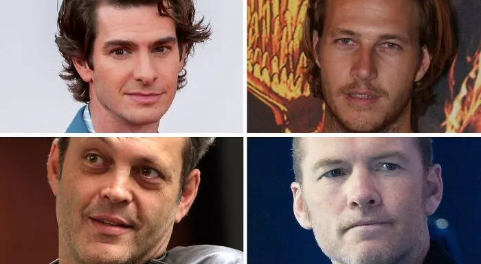 Four close-up portraits of male actors arranged in a grid for guess the movie from the cast game.