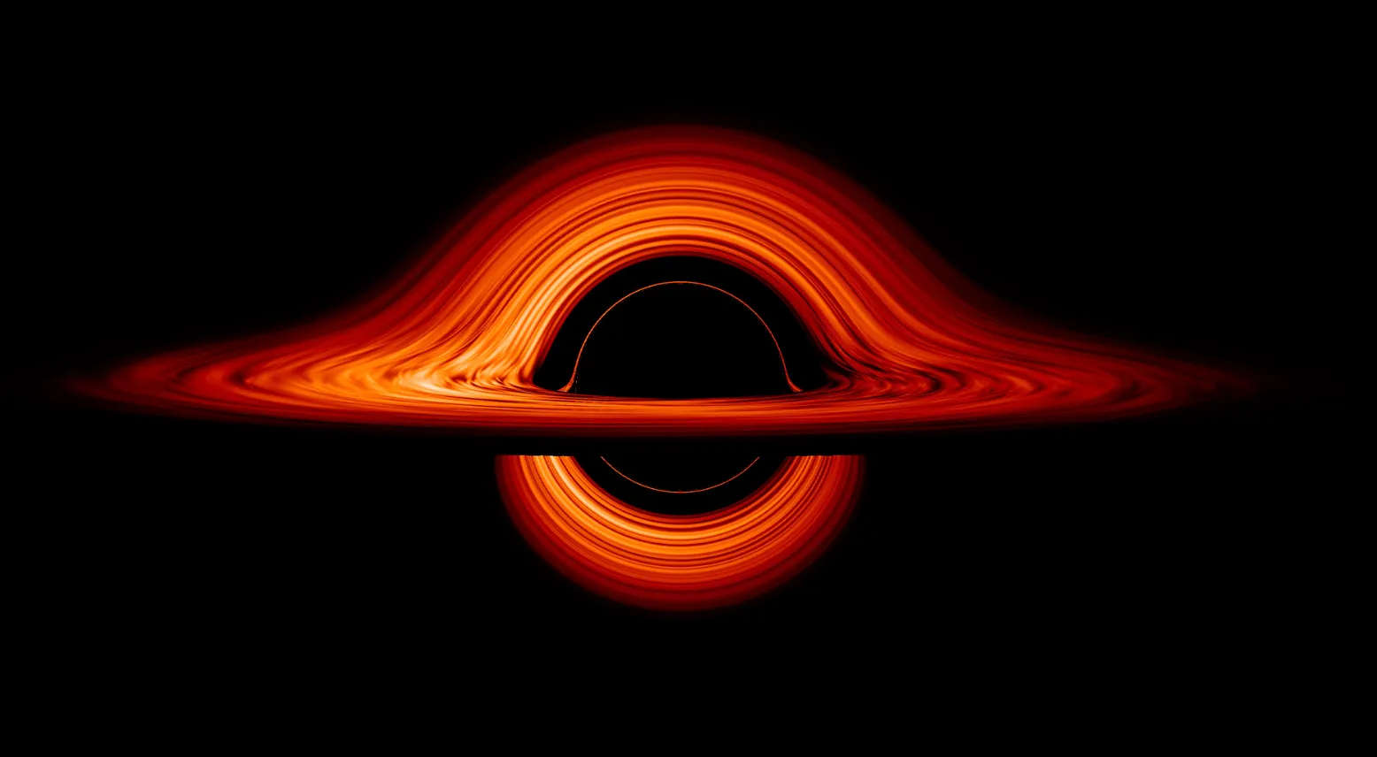 Black hole with glowing accretion disk illustrating the boundary beyond which nothing can escape the event horizon.