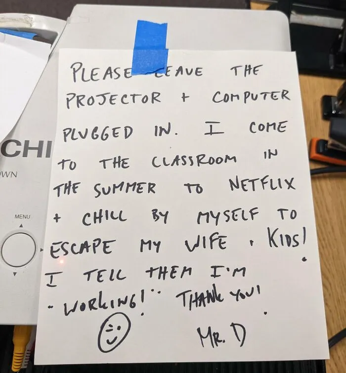 Teacher's Note For Us Summer School Custodians