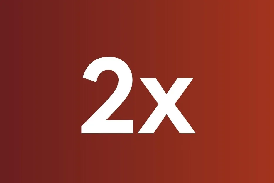 2x shown in bold white text on a dark red gradient background representing growth for large values of x