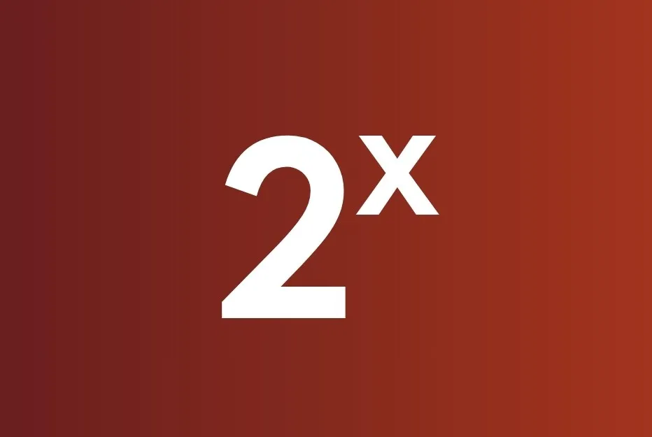 White exponential expression 2 raised to the power x on a dark red background illustrating growth rates for large values of x