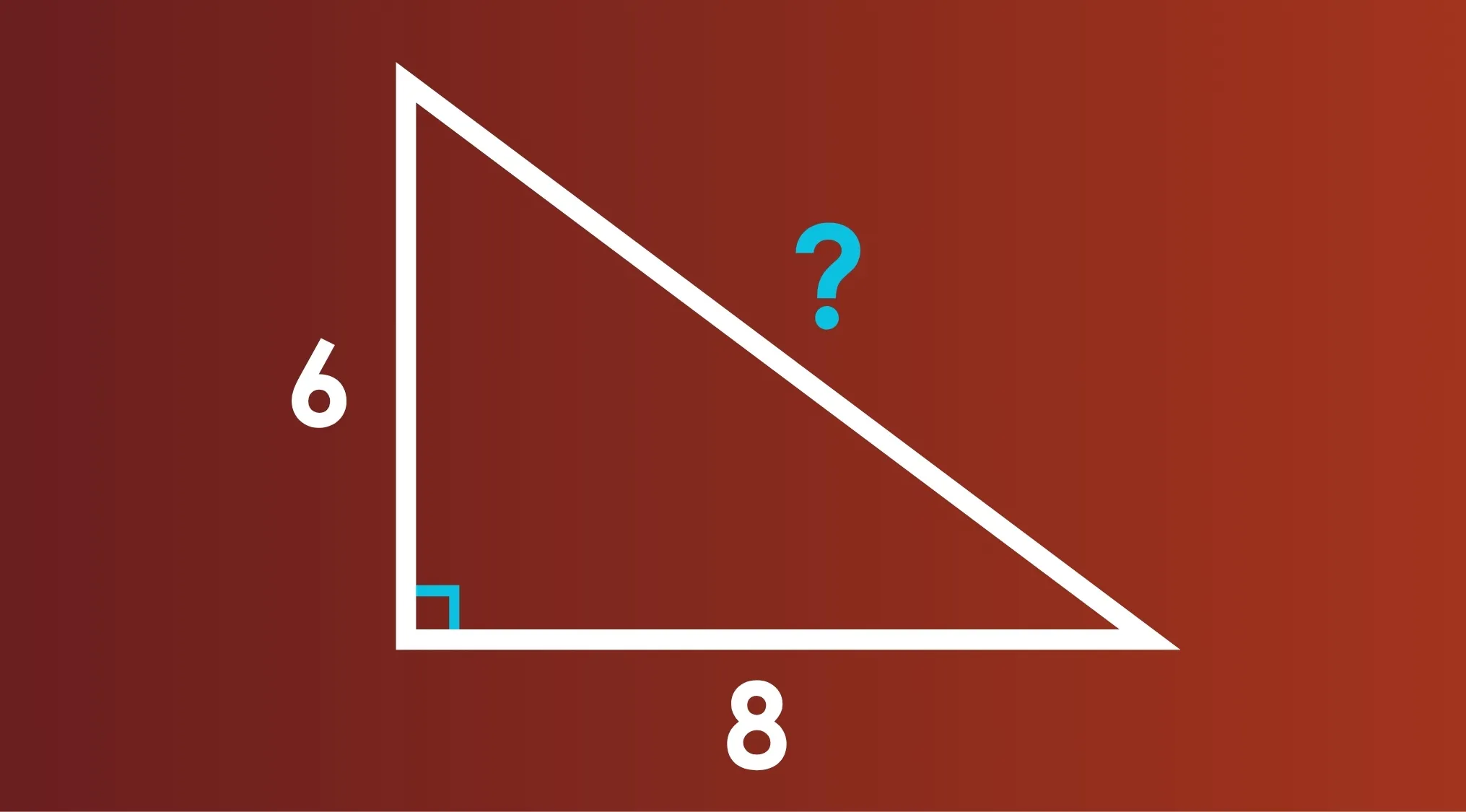 Right triangle with legs 6 and 8, asking for the length of the hypotenuse for SAT exam trivia.