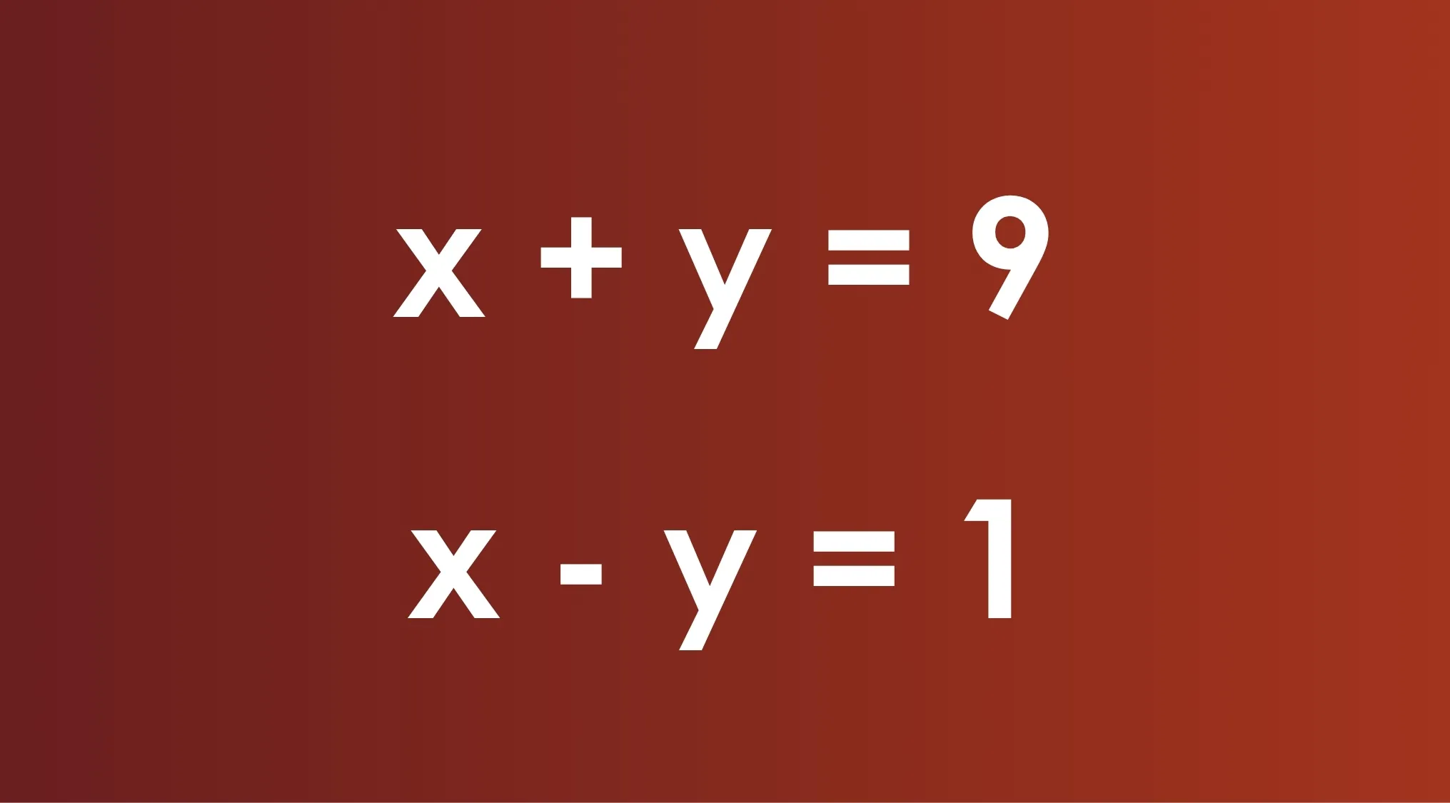 System of equations displayed on a red background for SAT exam trivia practice and solving algebra problems.