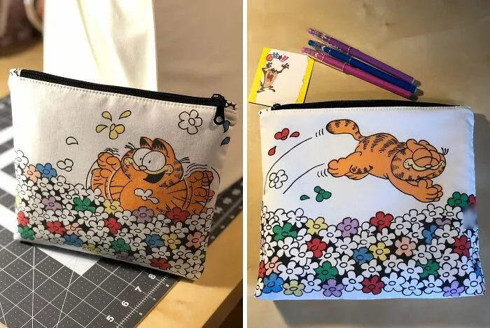 I Made Some Pencil Cases And Makeup Bags From A Vintage Garfield Bedsheet