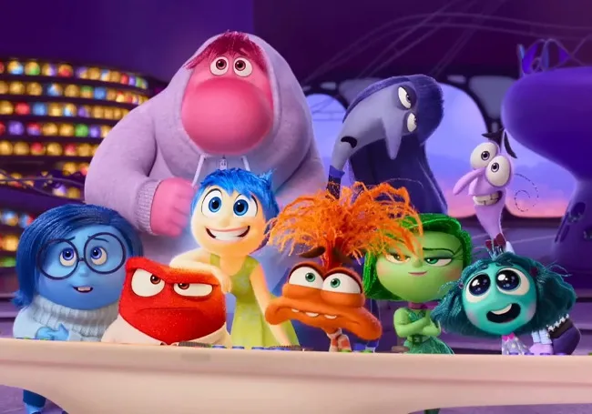 Characters from Inside Out animated movie showing various emotions, perfect for a family movie night choice.