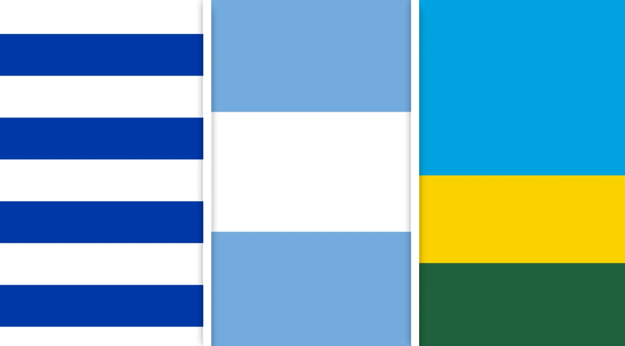 Flags of Uruguay, Argentina, and Rwanda displayed side by side, highlighting a common geography connection element.