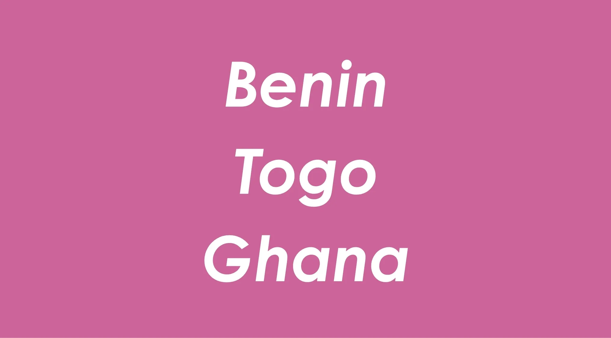 List of countries Benin, Togo, and Ghana shown on a pink background as part of a geography connection guessing game.