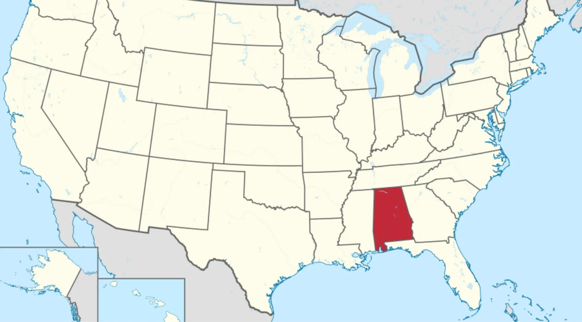 Map of the United States with Alabama highlighted in red. What is the capital of Alabama?