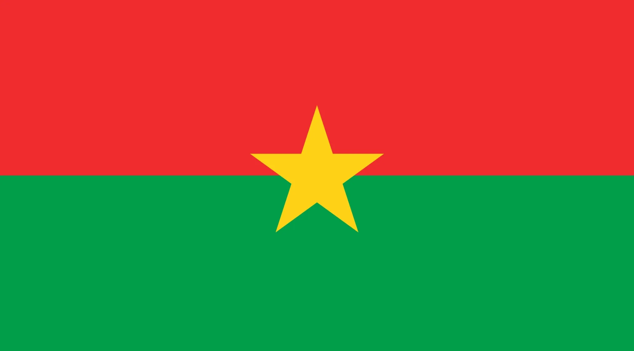 Flag of Burkina Faso: red top, green bottom, yellow star in middle. Guess the country from the flag visual hint.