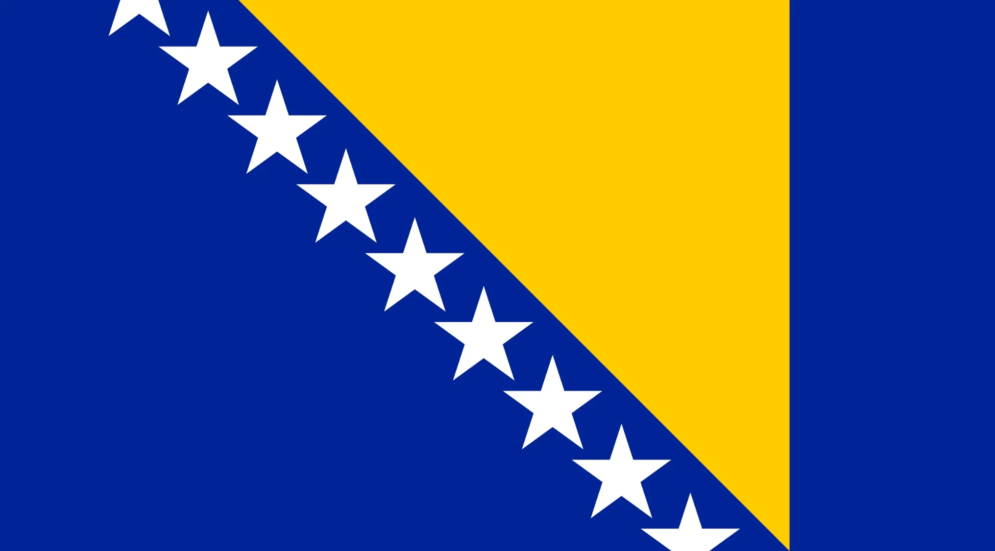 Flag of Bosnia and Herzegovina: blue with yellow triangle and white stars. Guess the country, name the country.