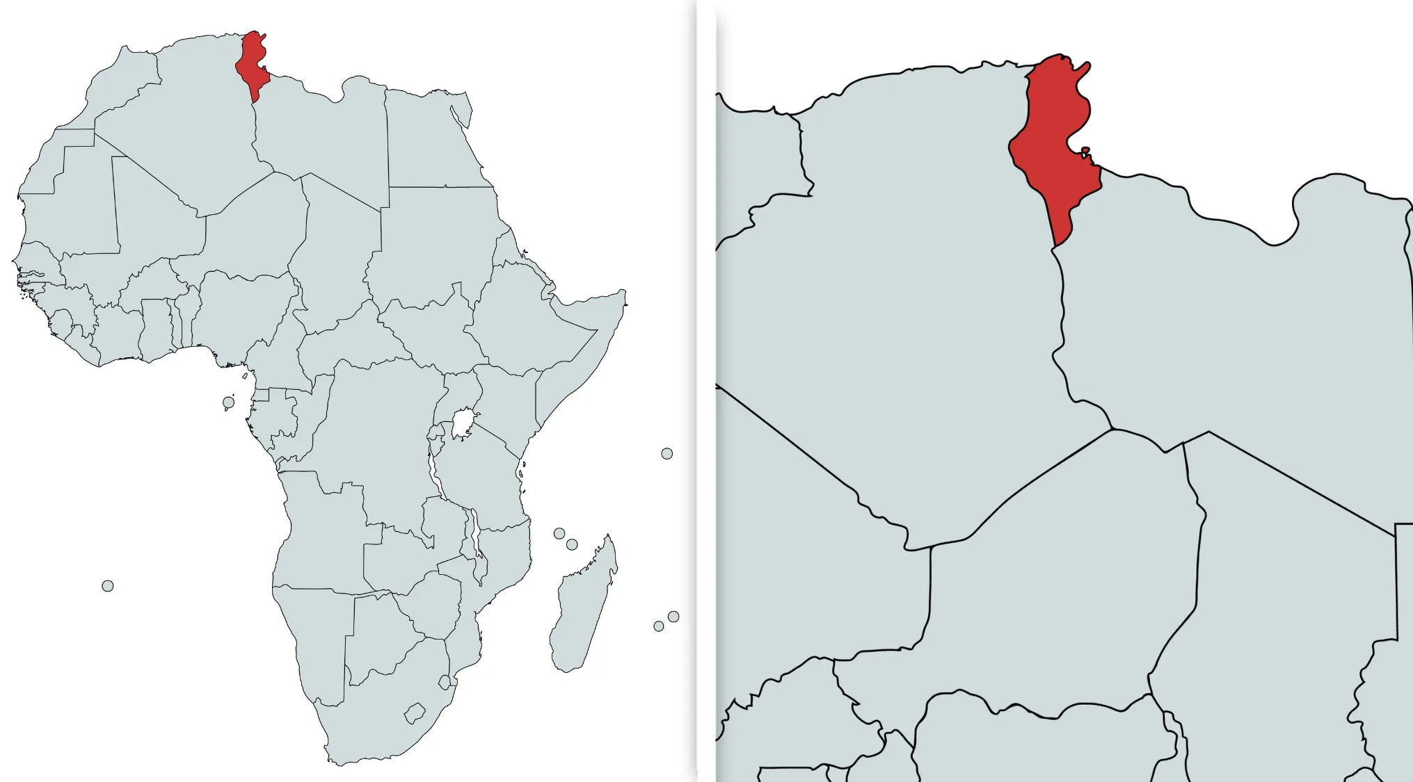 Map of Africa with a country highlighted in red, plus a zoomed view. Guess the highlighted country in this geography challenge.