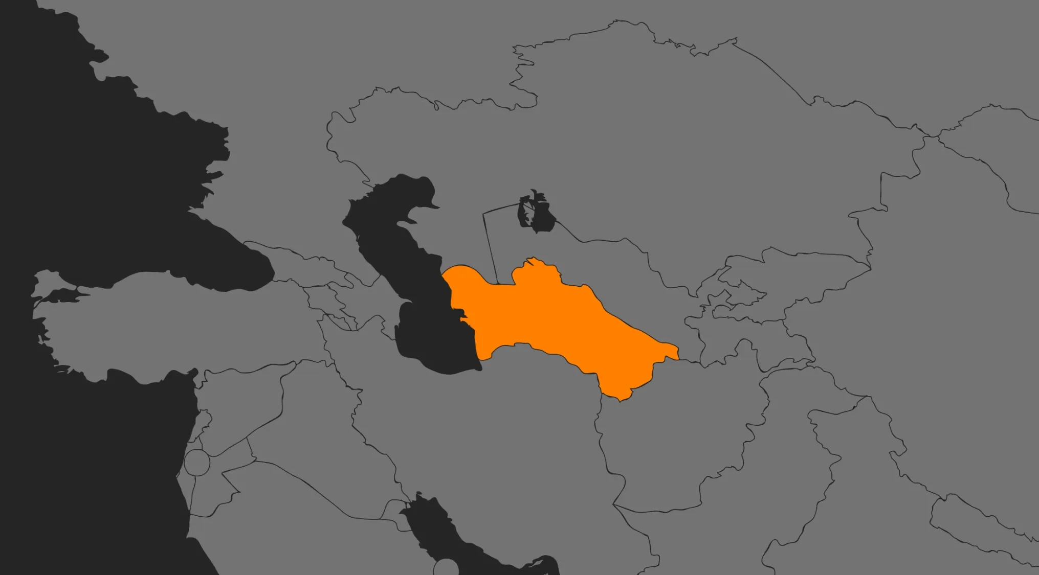 Map with Turkmenistan highlighted in orange, a visual hint for a geography challenge to guess the country.