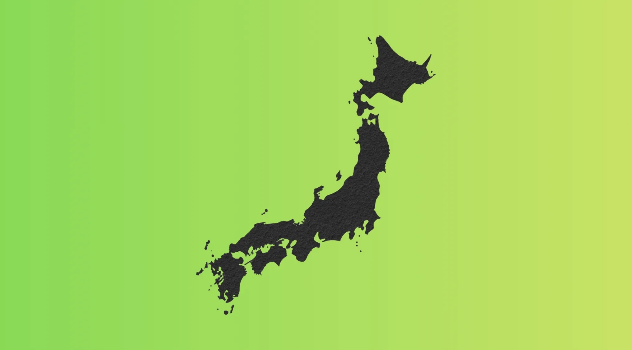 Black silhouette of Japan on a green gradient. Guess The Country by its outline!
