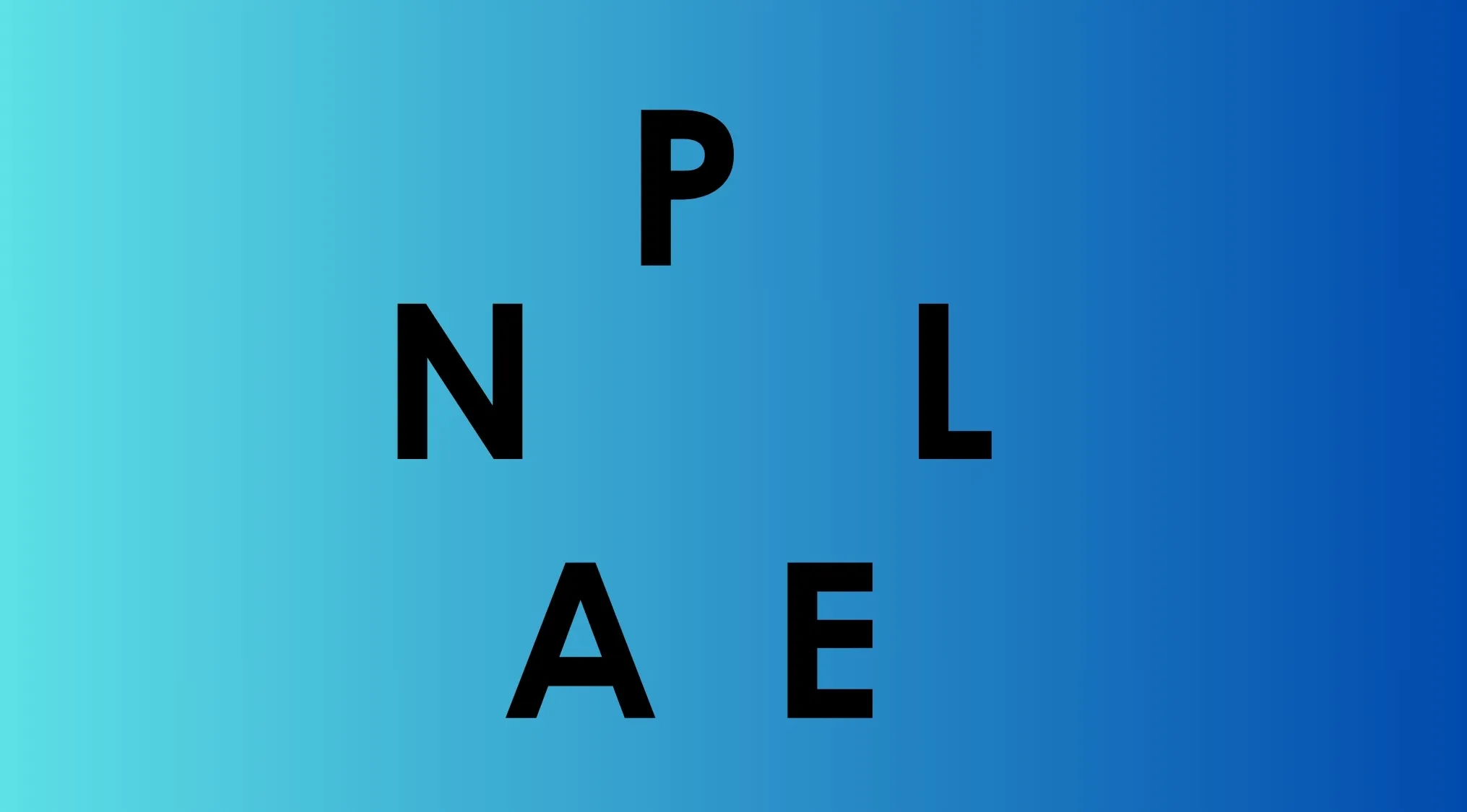 Scrambled letters P, N, L, A, E on a blue gradient. Guess The Country from these scrambled letters for a Geography Challenge.