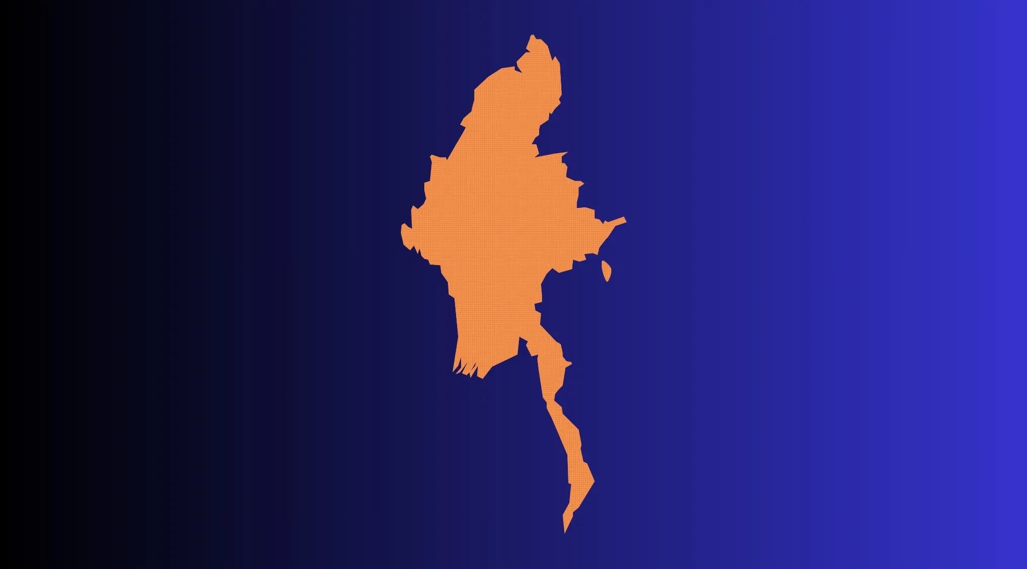 Outline of Myanmar, a visual hint in a Geography Challenge: Guess The Country from its outline.