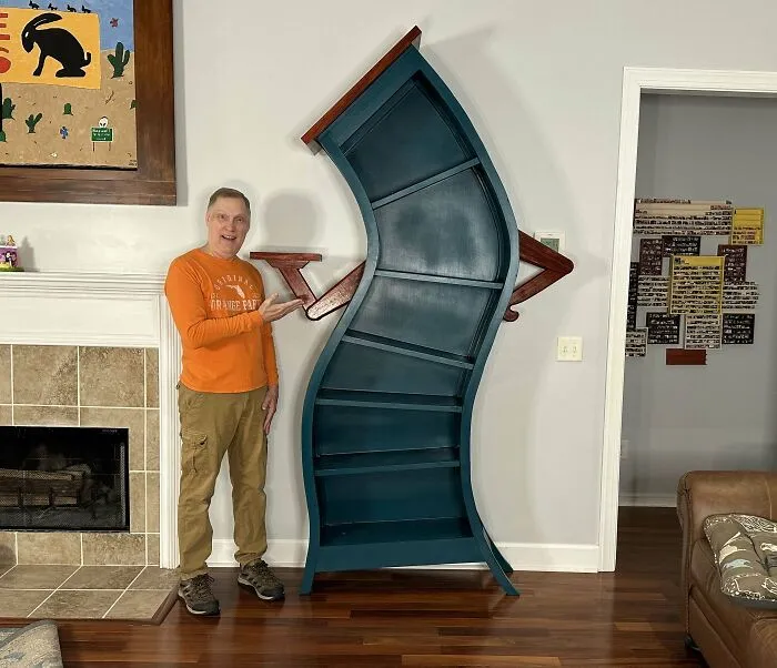 I Built An 8-Foot Tall Whimsical Bookcase From Plywood, Lauan, Poplar, And Padauk. This Was A Fun Build And My Wife Absolutely Loves It!