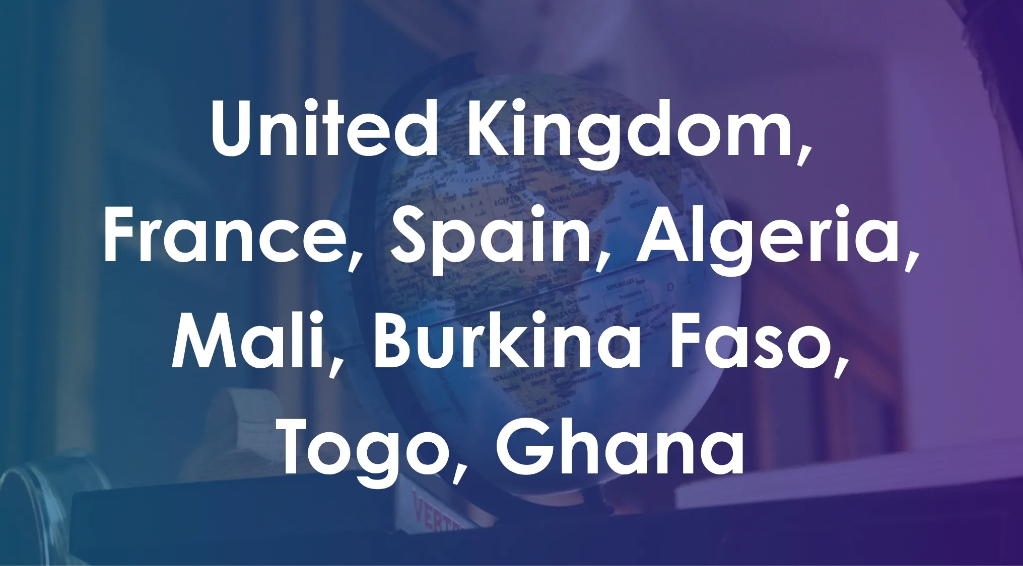 List of countries including United Kingdom, France, Ghana, and others for geography school questions on imaginary line.
