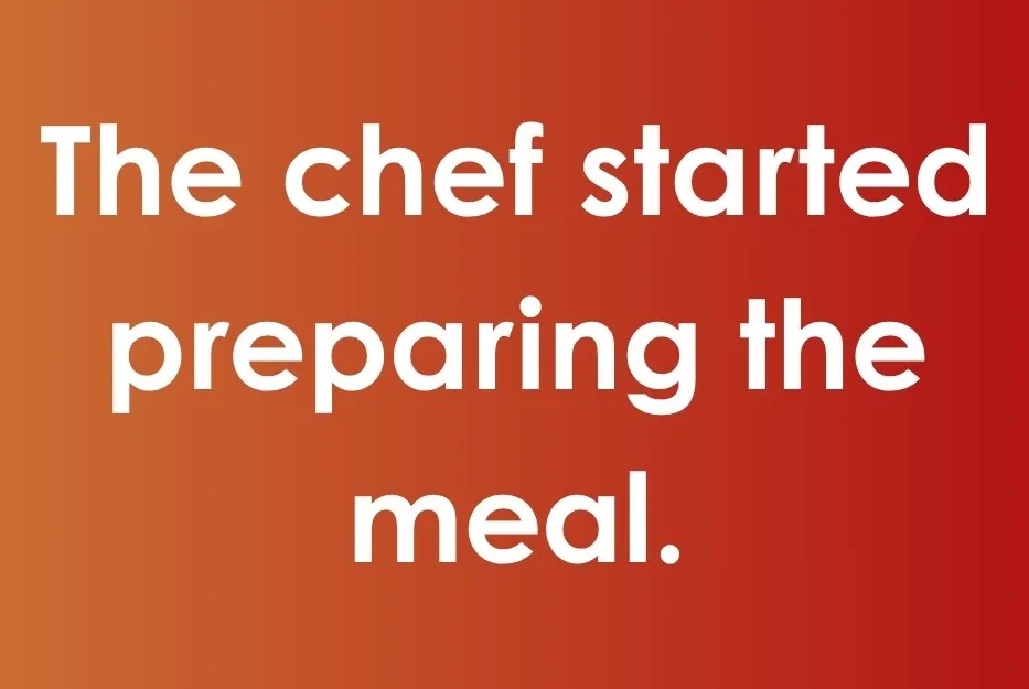Sentence example showing active voice with chef preparing a meal, related to grammar and passive voice.