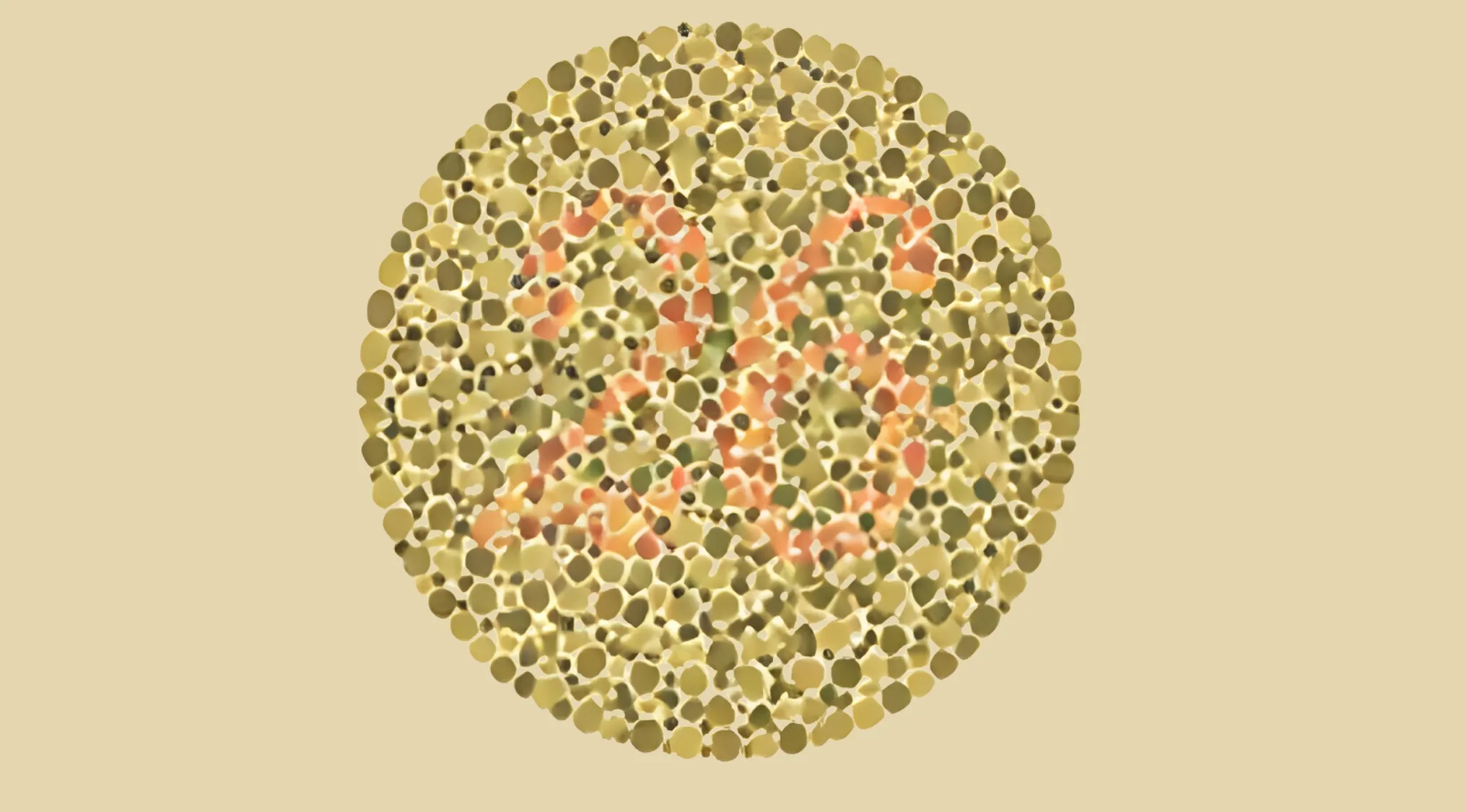 Color blindness test image showing the number 26 formed by colored dots in a circular pattern.