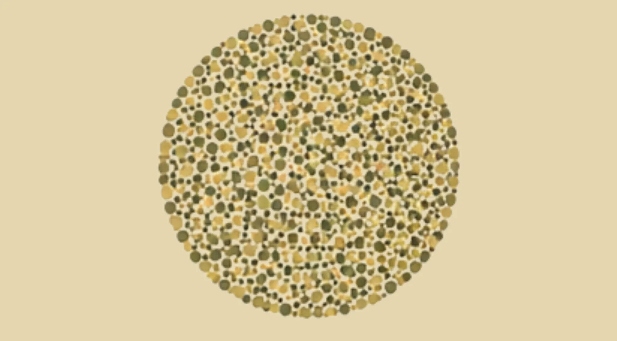 Color blindness test image showing a circular pattern of dots in varying shades of brown and green.