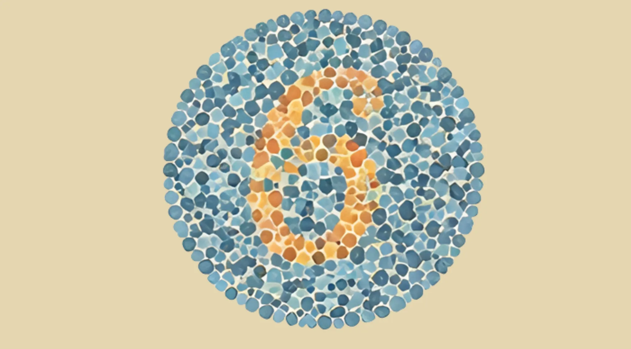 Circle of colored dots forming the number 6, used in a color blindness test to identify color perception.