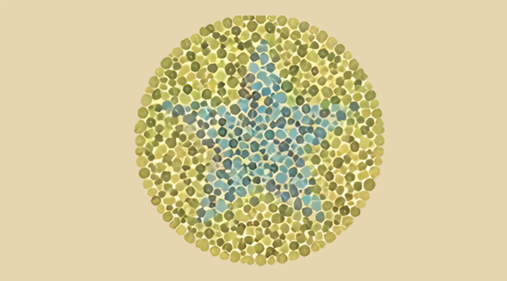 Color blindness test pattern featuring a blue star shape formed by colored dots on a yellowish background.