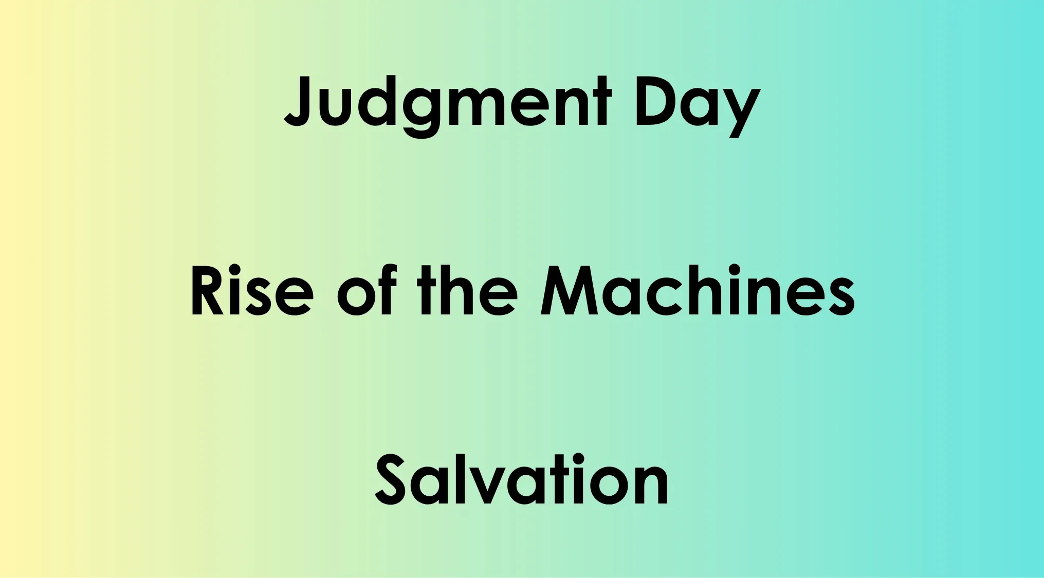 Movie franchise quiz showing titles Judgment Day, Rise of the Machines, and Salvation on a gradient background