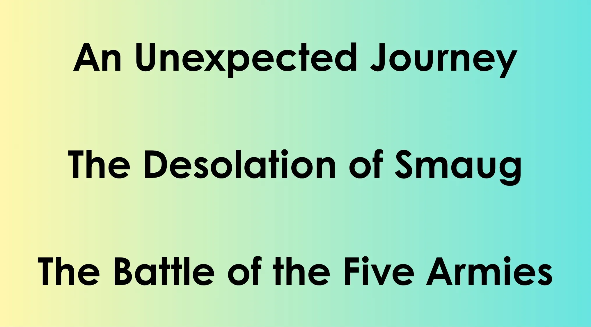 Film titles from a movie franchise quiz featuring An Unexpected Journey and The Desolation of Smaug.