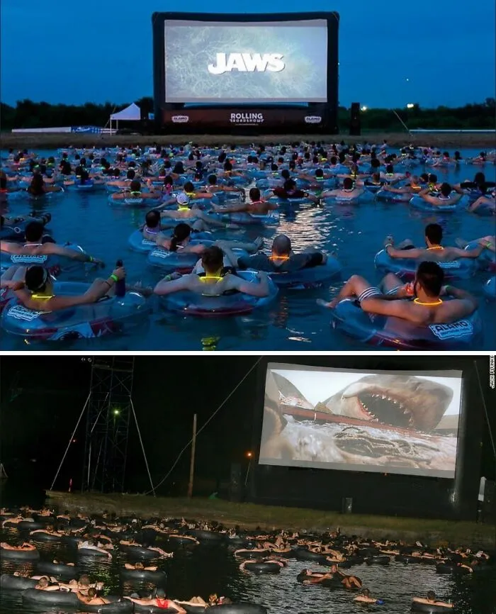 In Lake Travis, Texas, You Can Watch Jaws While Sitting In An Inner Tube