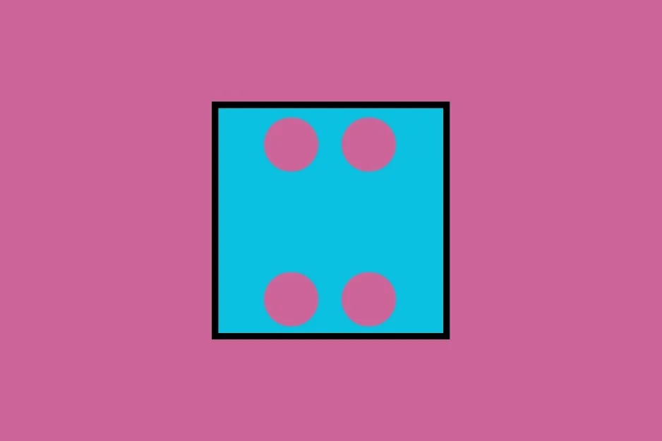Image of a blue square with four pink circles inside, two at the top and two at the bottom, against a pink background. This represents a paper folding puzzle.
