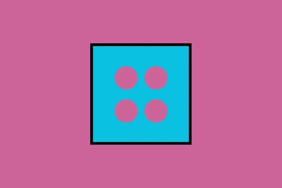 A light blue square with four pink circles inside, centered on a pink background. Shows how paper is folded.