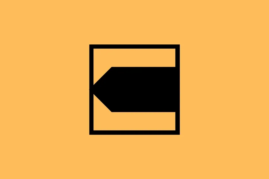 A black arrow pointing left within a black square outline on a tan background, representing the next square in the sequence.