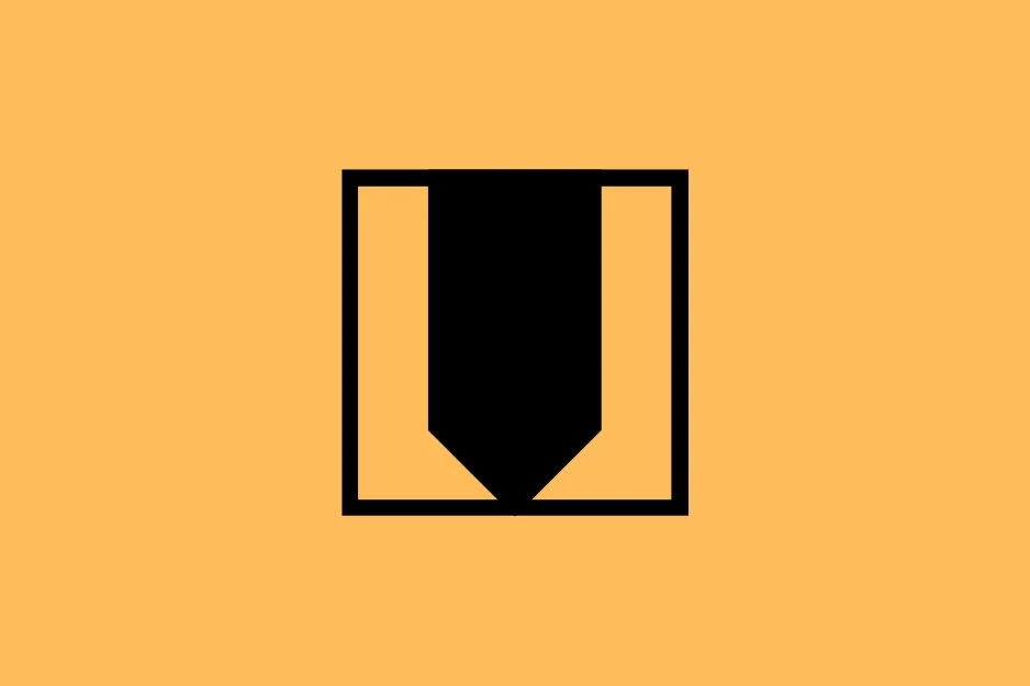 An orange background with a black downward arrow inside a black square, representing the next square in the sequence.