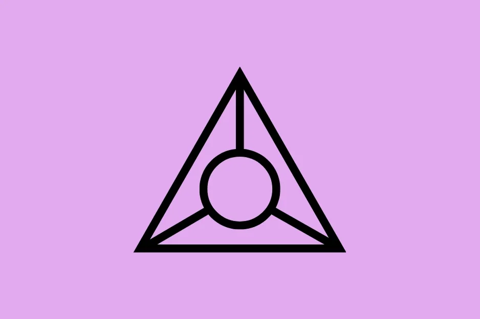 A black line drawing of a triangle with a circle in the center, on a light purple background. Which shape does not belong?