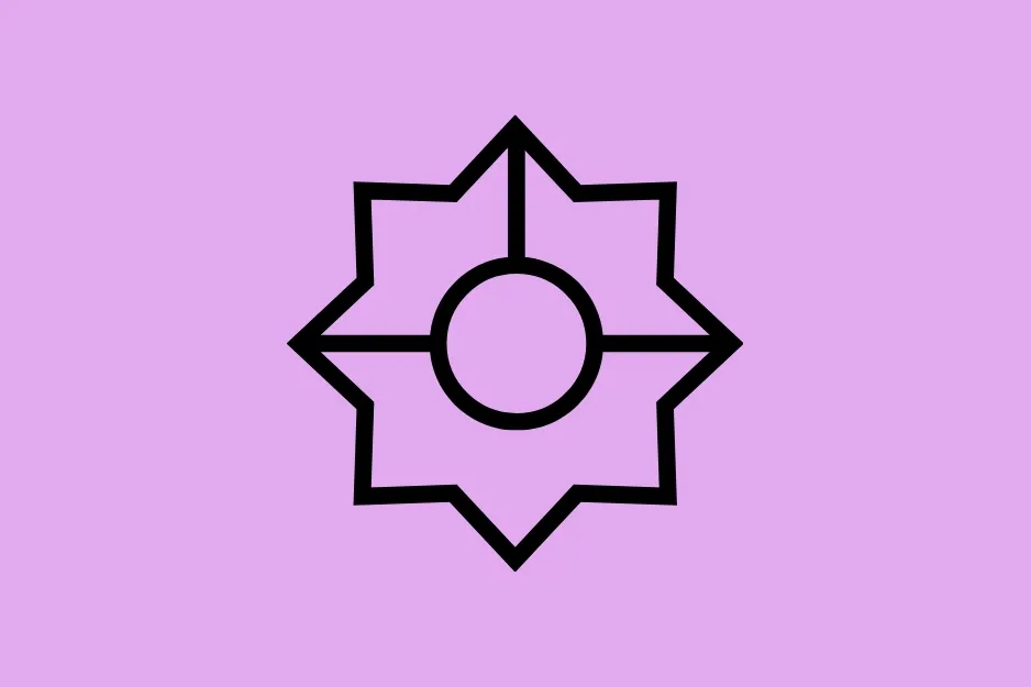An abstract black shape with a circle in the center, resembling a star on a purple background. Which shape does not belong?