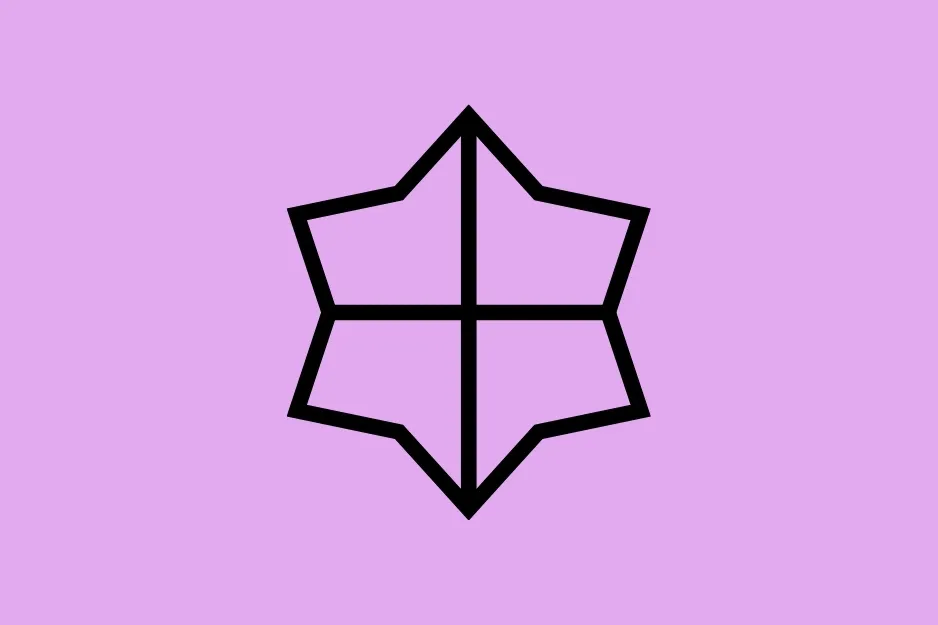 A black six-pointed star shape, divided into four quadrants, against a solid light purple background. Which shape does not belong?