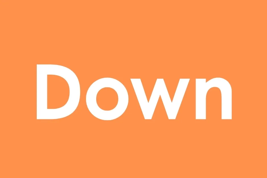 White text on an orange background spells out the word Down, used to complete the analogy.