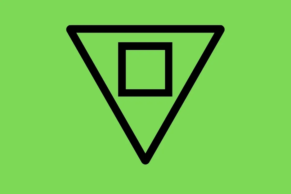 An inverted black triangle with a black square inside on a light green background. Which shape should fill in the empty space in the matrix?