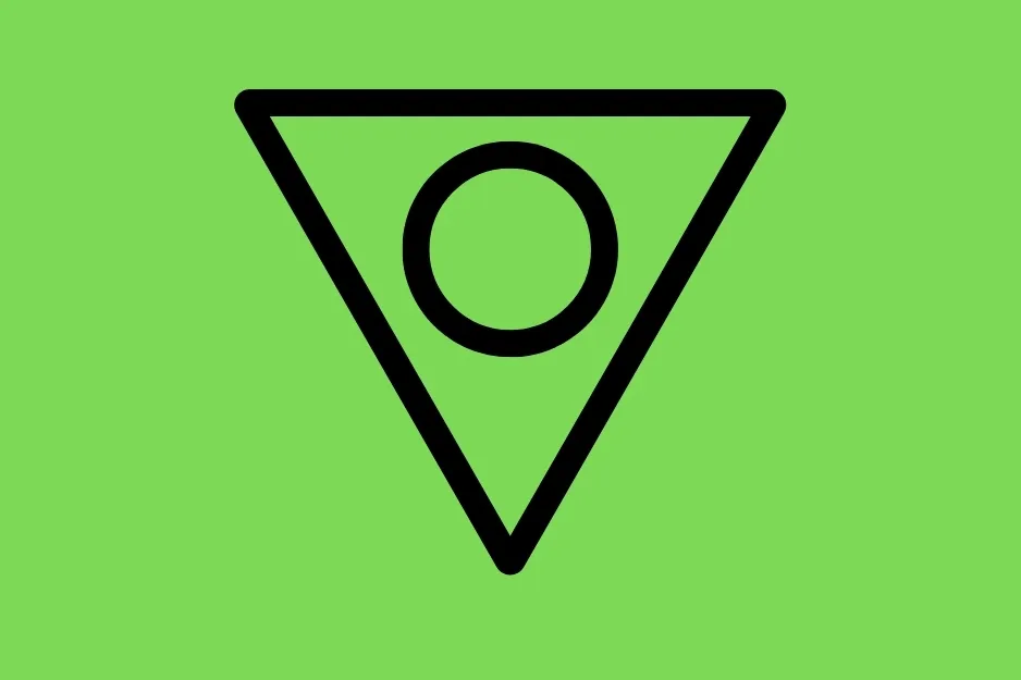 A green background with a black outline of an upside-down triangle containing a smaller black outlined circle. Which shape fills the matrix space?