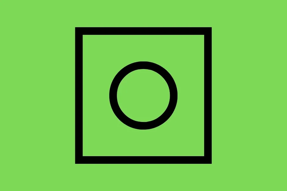 A black outlined square containing a black circle on a lime green background. Which shape should fill in the empty space?